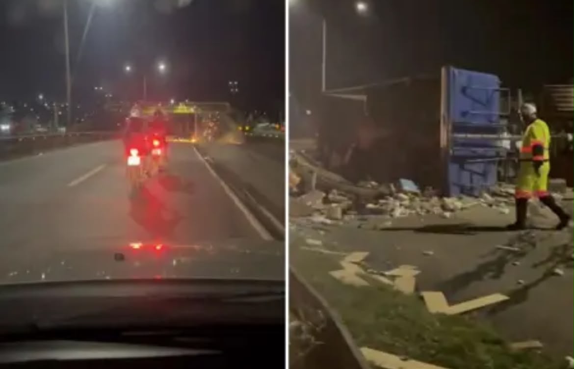[VÍDEO] Carreteiro doidão dirige em zigue zague e tomba na BR-040, sentido Sete Lagoas 